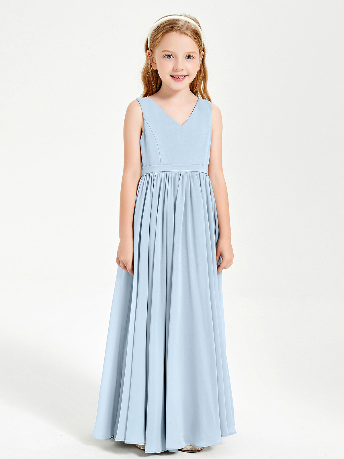 Chic Elegant Sleeveless Dresses for Junior Bridesmaids Sky Blue